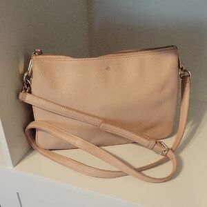 Kate Spade Chic peach Leather Crossbody Bag full zip close adjustable strap